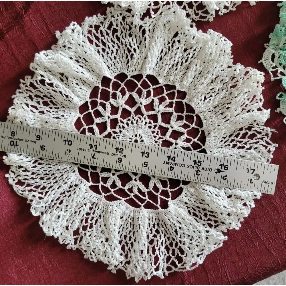 LOT OF 3 - 10 IN HANDMADE, ROUND RUFFLED DOILIES
